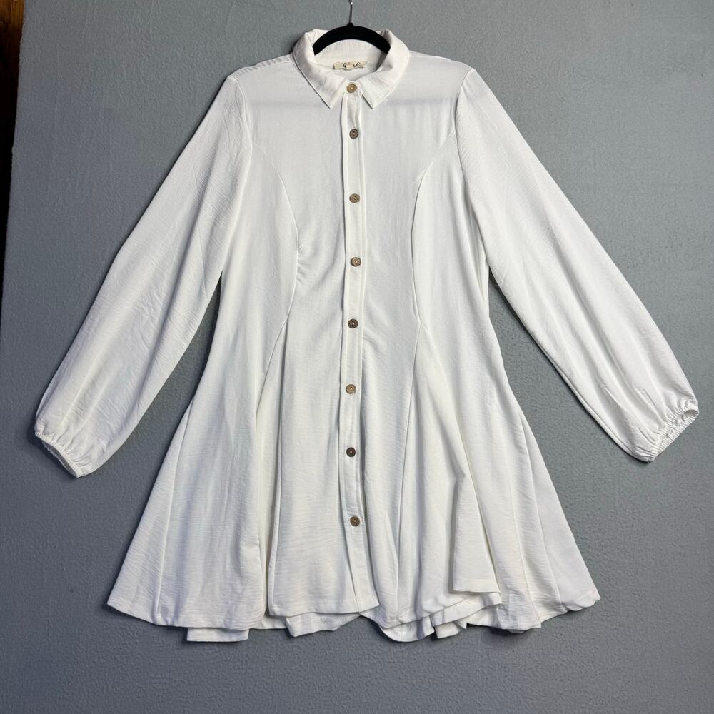 Hint of Blush White Shirt Dress Women's Fit Flare Button Down Tunic Mini - Sz XL - Picture 3 of 9